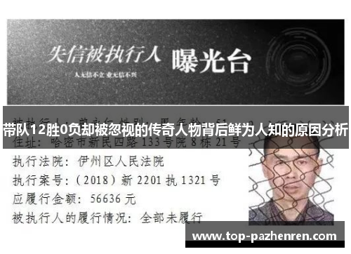 带队12胜0负却被忽视的传奇人物背后鲜为人知的原因分析