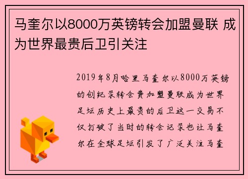 马奎尔以8000万英镑转会加盟曼联 成为世界最贵后卫引关注